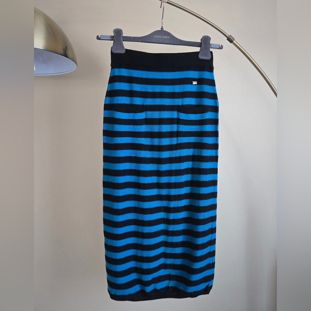 NWT SONIA RYKIEL Striped Wool Blue and Black Knit Skirt Size:S